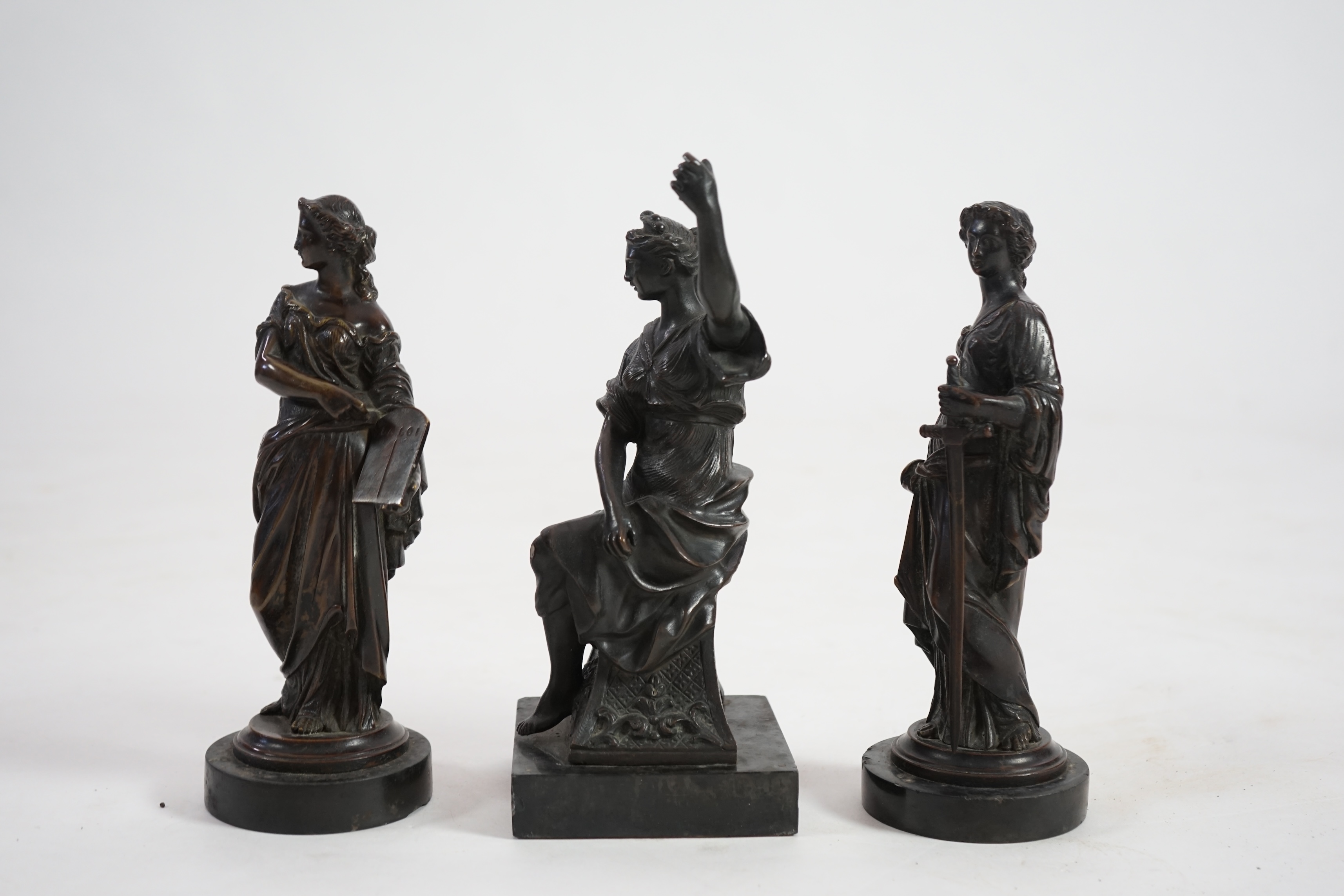 Manner of Henri Louis Levasseur (French, 1853-1934), a pair of bronze allegorical figures